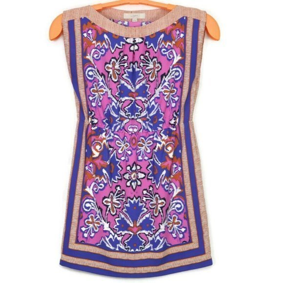 Ann Taylor Loft Boat Neck Scarf Dress Floral Pink Purple Sleeveless XS - Picture 2 of 12